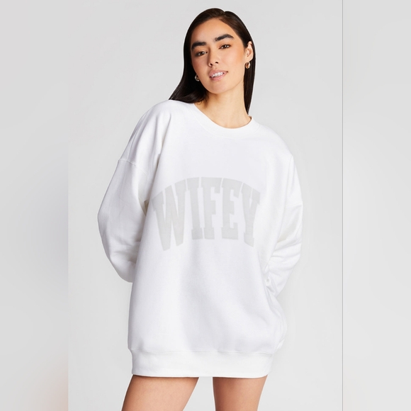 NWT The Bar Wifey Varsity Sweatshirt. White. Size Large. - Picture 2 of 7
